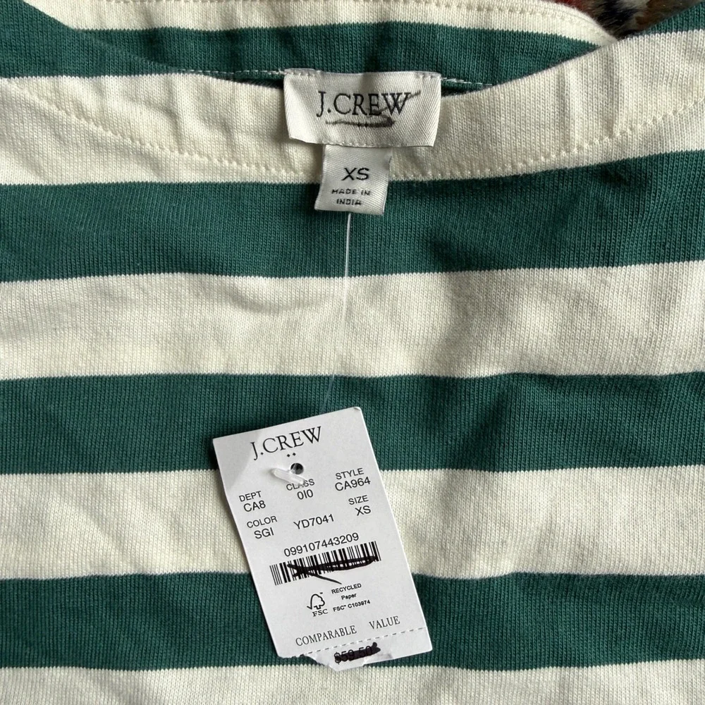 J. CREW Striped button-shoulder boatneck tee green XS NWT